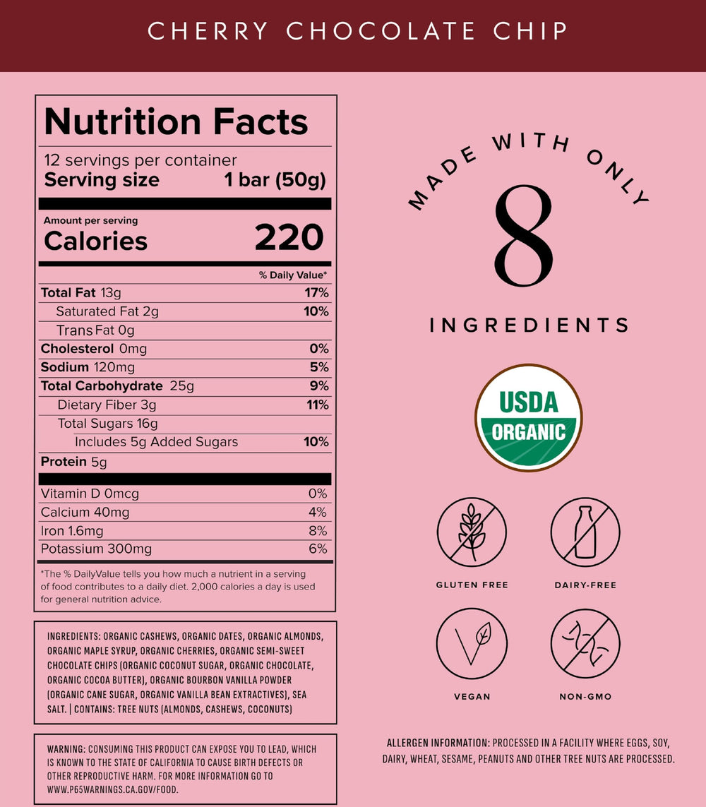 Truvani Cherry Chocolate Chip bar individually wrapped for convenient on-the-go snacking.