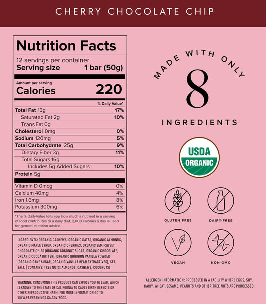 Truvani Cherry Chocolate Chip bar individually wrapped for convenient on-the-go snacking.