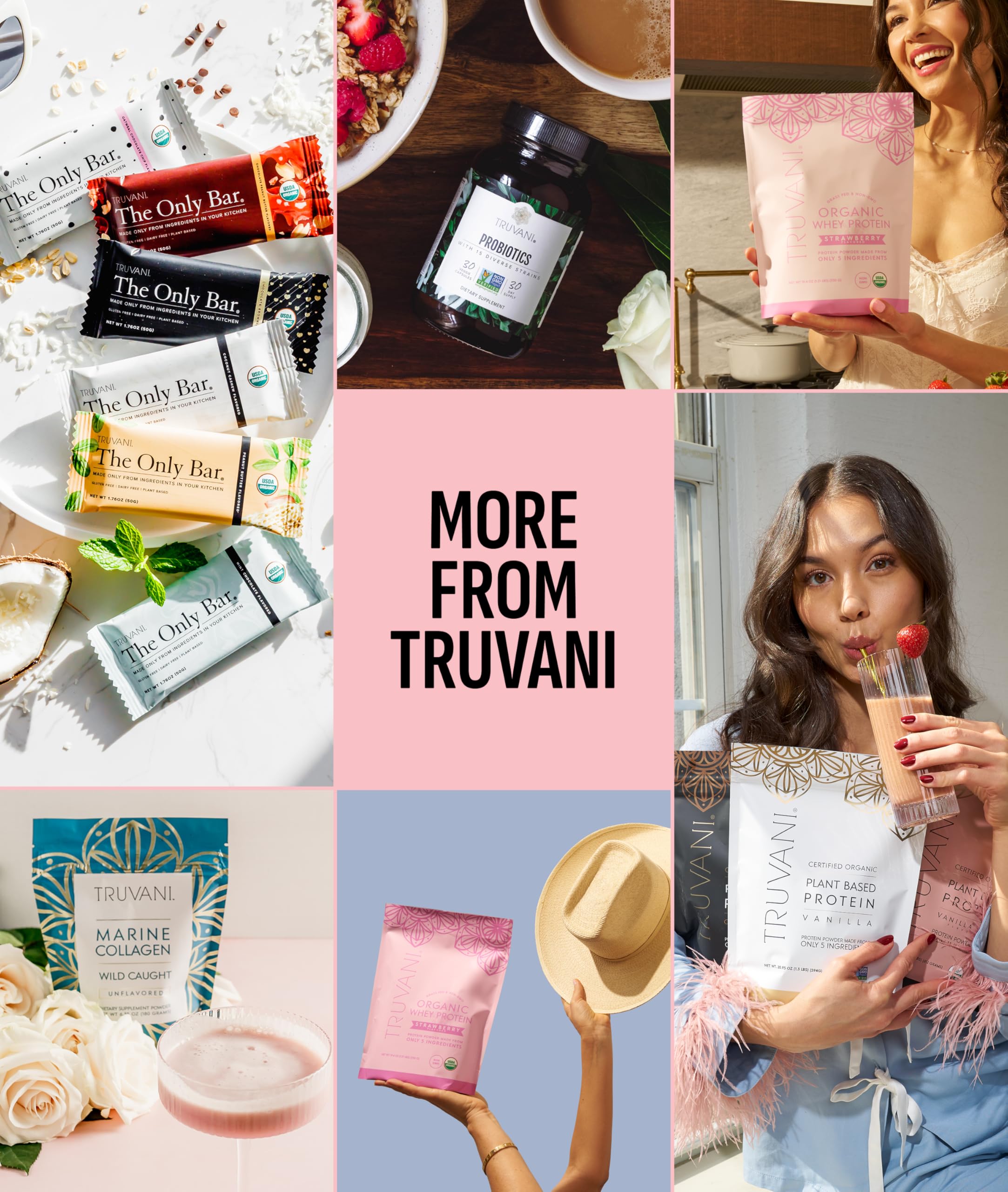 Truvani collagen unflavored premium protein represented in a close bottle shot.