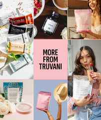 Truvani collagen unflavored premium protein represented in a close bottle shot.