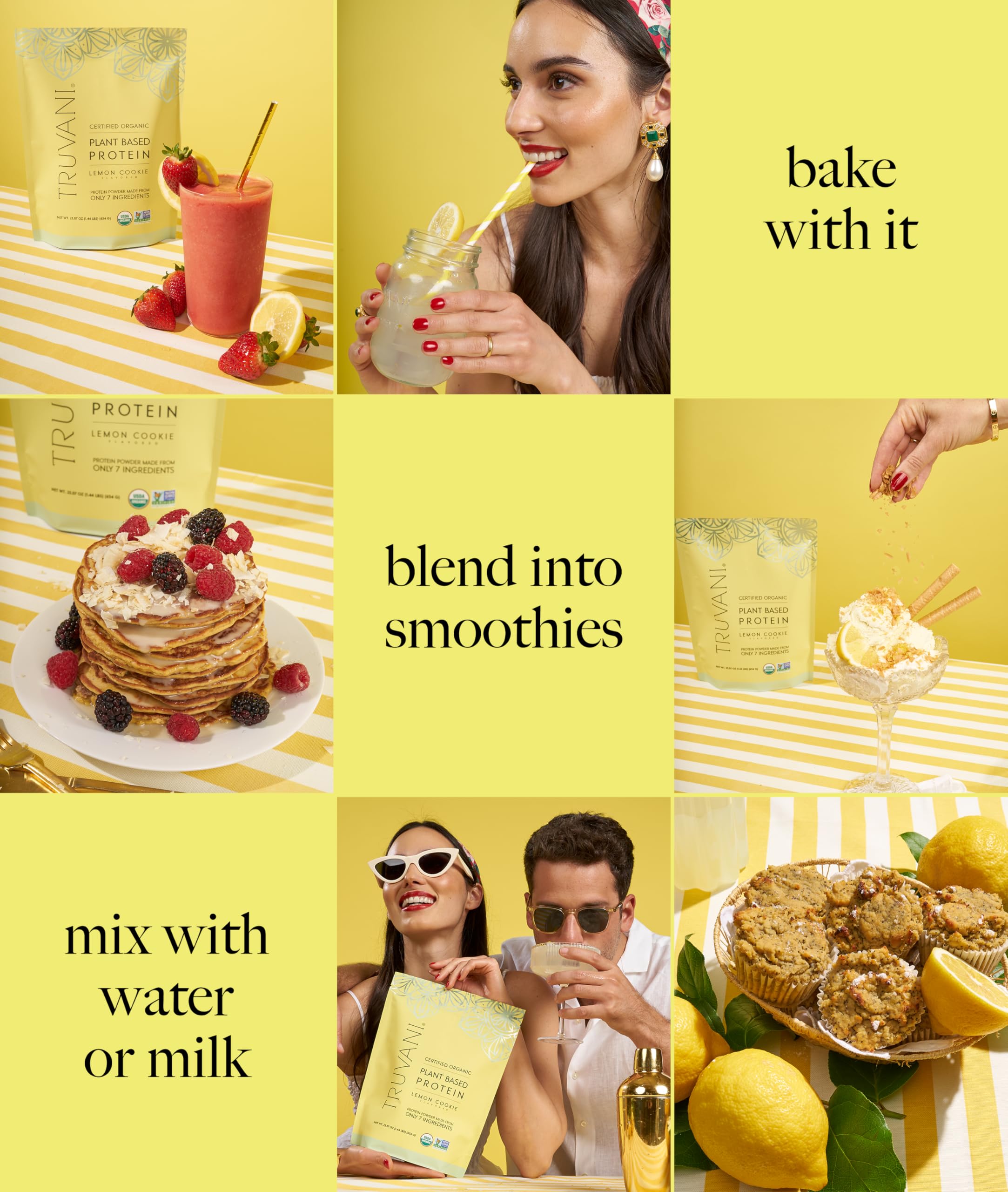 Baking with Truvani lemon cookie protein powder adds bright lemon notes to muffins.