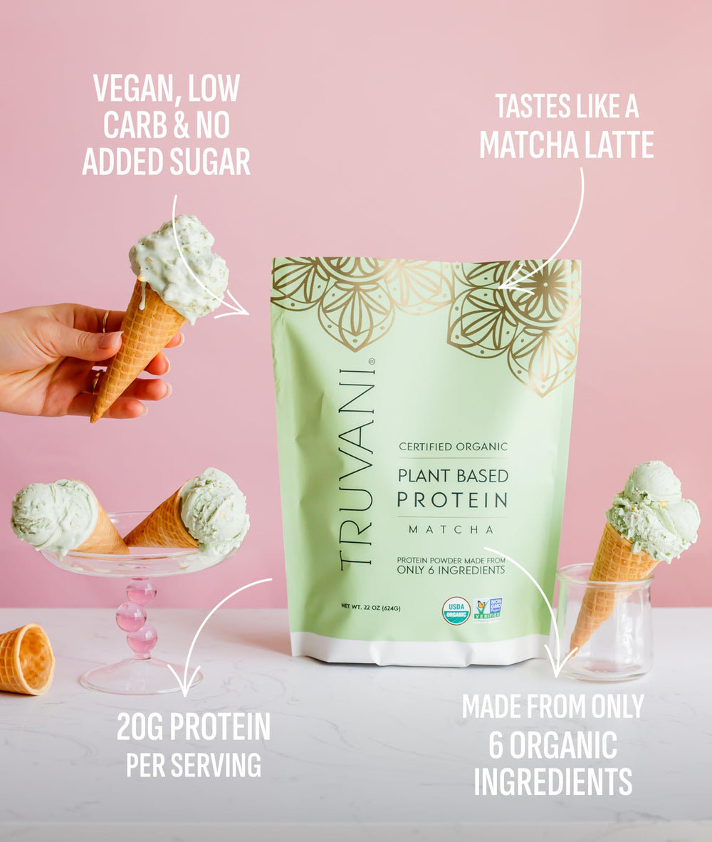 Truvani protein shake glass ready for a creamy, low-sugar beverage.