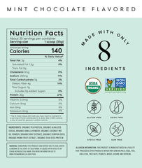 Truvani mint chocolate label close-up, showcasing USDA Organic and non-GMO certification.
