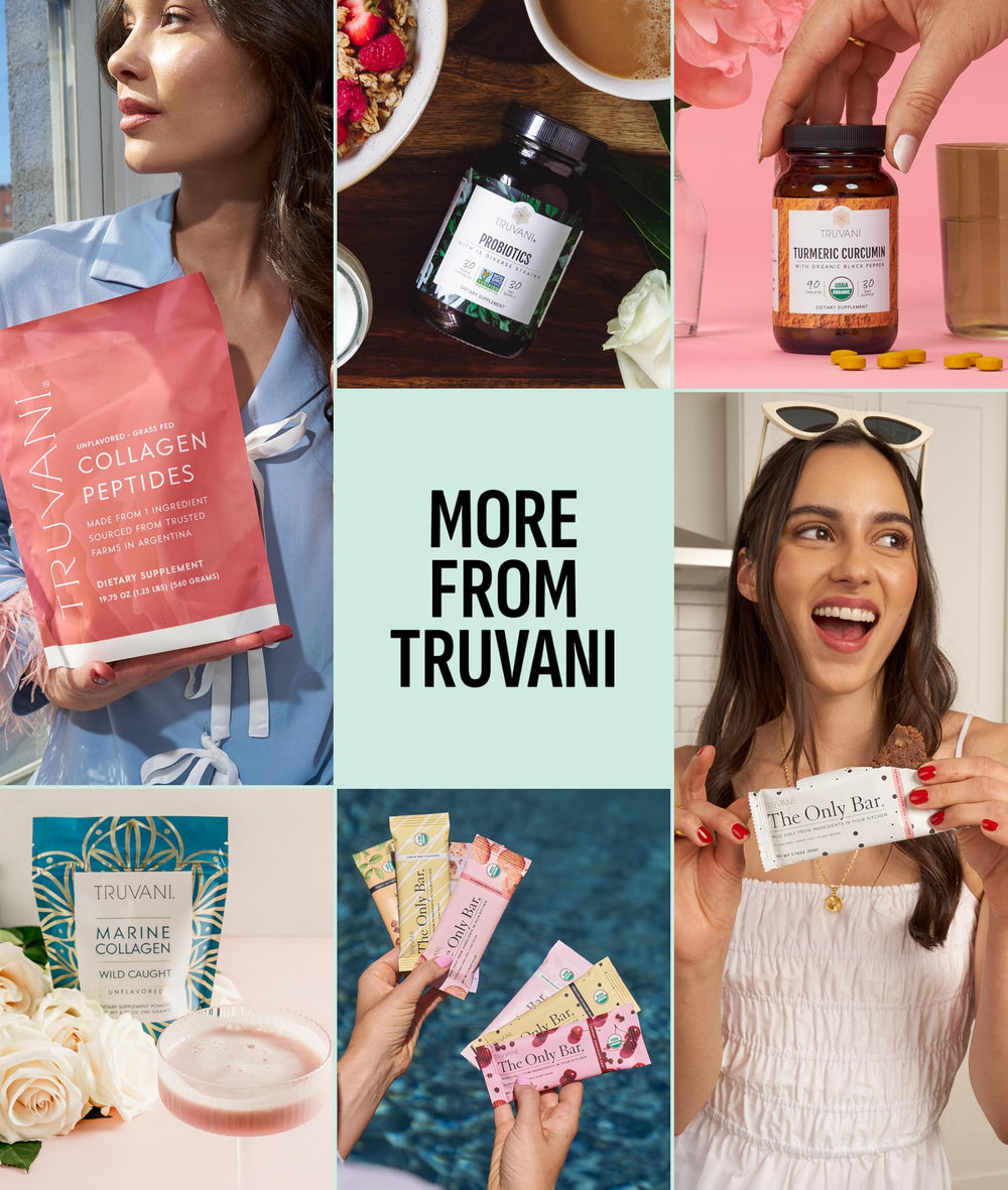 Truvani mint chocolate powder on spoon hints indulgent flavor with clean ingredients.