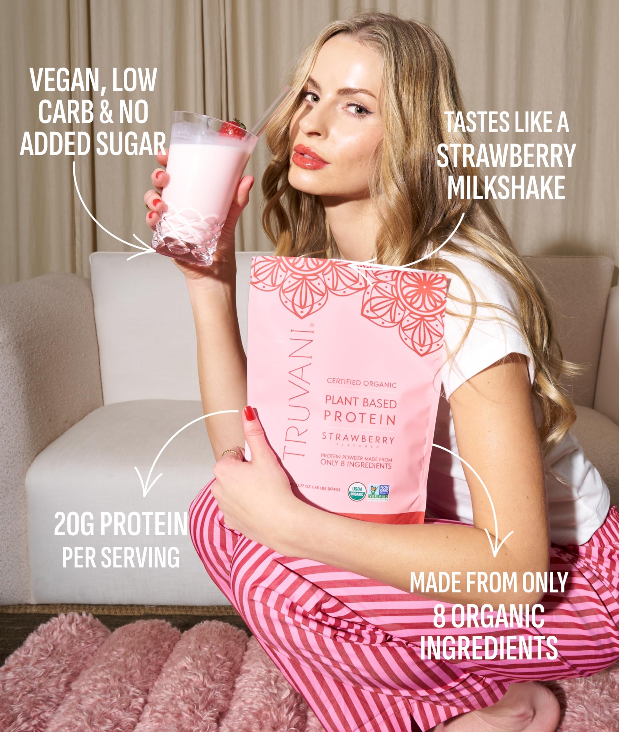 Truvani organic pea protein label highlights USDA Organic and allergen information