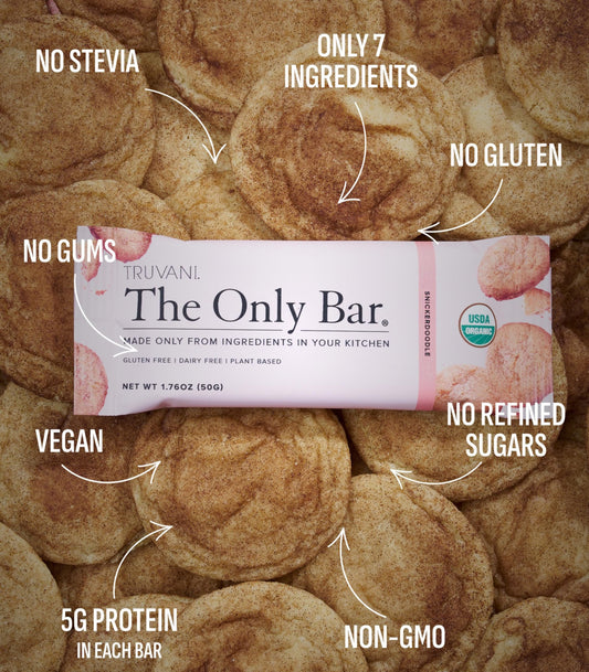 Truvani organic plant-based snack ingredients highlight clean nutrition for mindful eating.