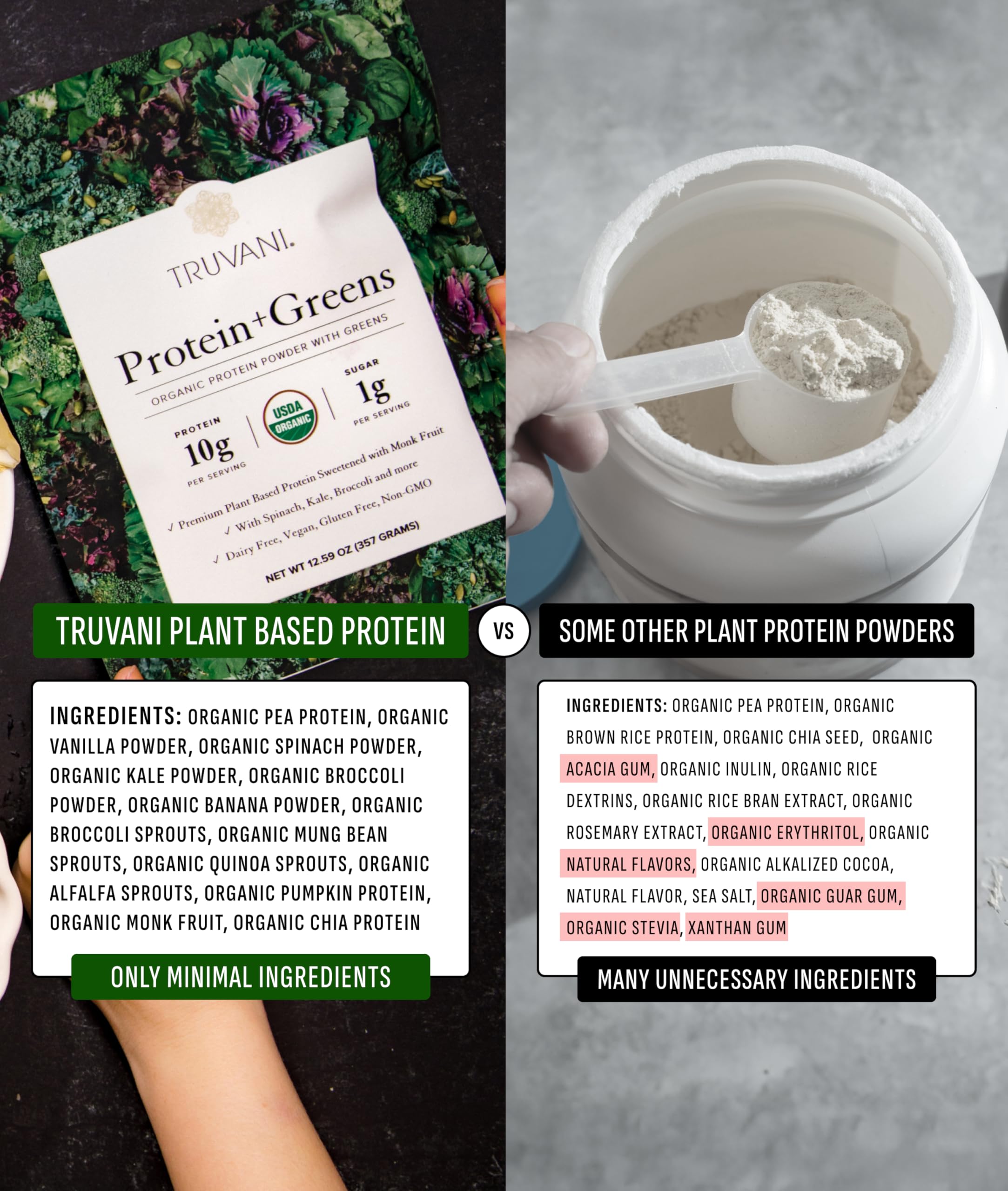 Truvani Protein + Greens glass with shake, convenient for quick meals.