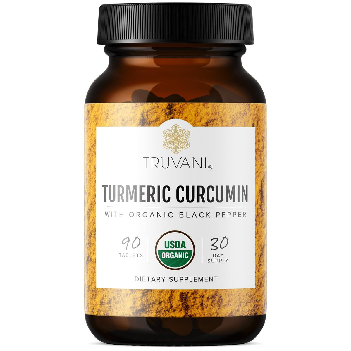 Truvani turmeric curcumin bottle front, organic formula for joint support.
