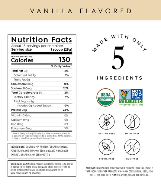 Truvani vanilla protein scoop highlighting convenient serving size