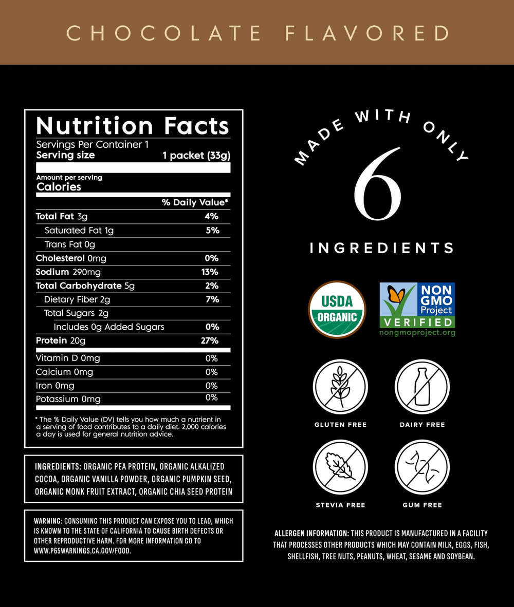 Truvani vegan pea protein chocolate travel packet for convenient protein anywhere.