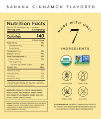 Truvani pea protein powder tub label showcases organic ingredients and clean nutrition.