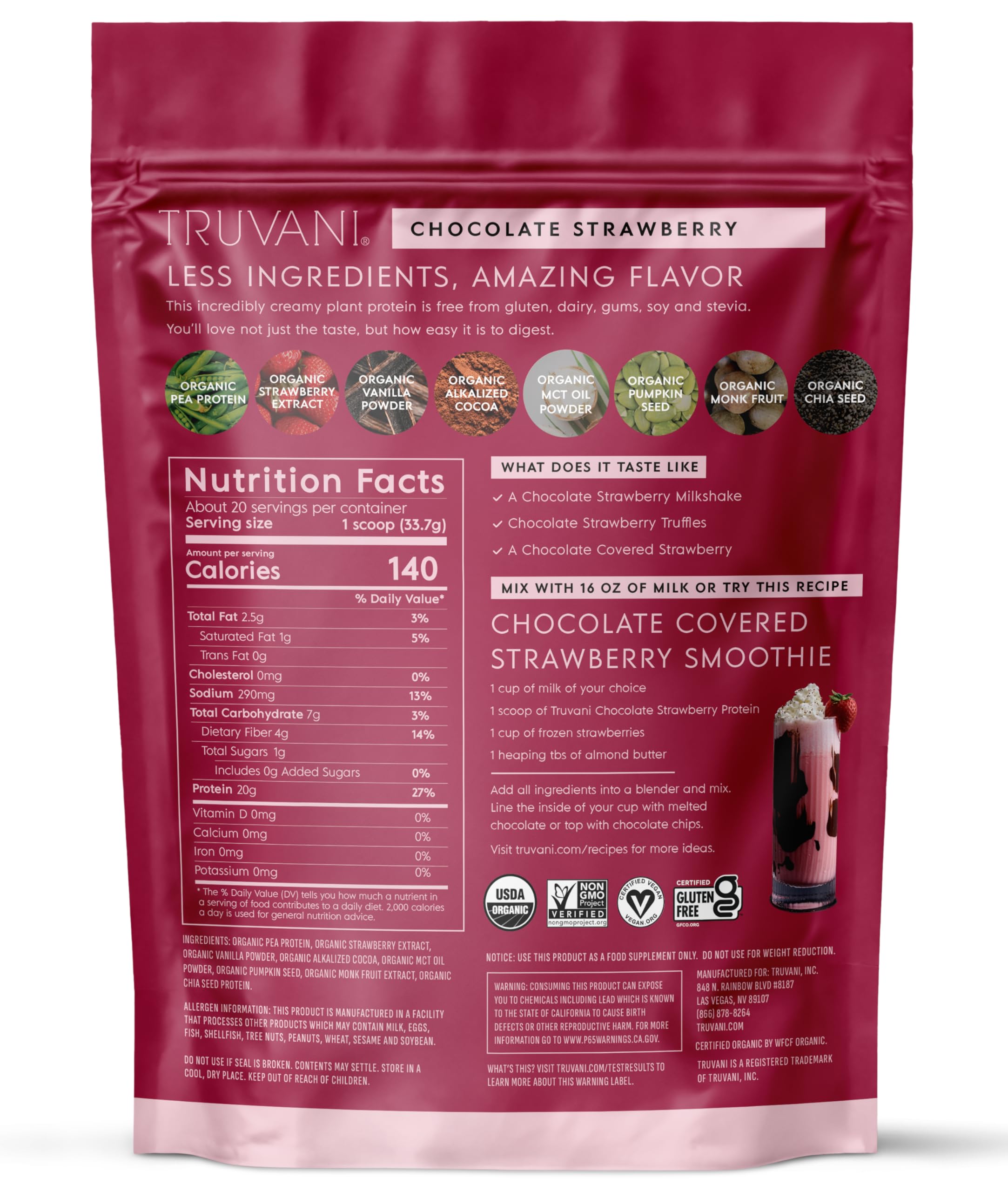 Nutrition panel indicating 20 servings per tub