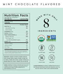 Truvani vegan pea protein powder scoop mint chocolate highlights portable protein on the go.