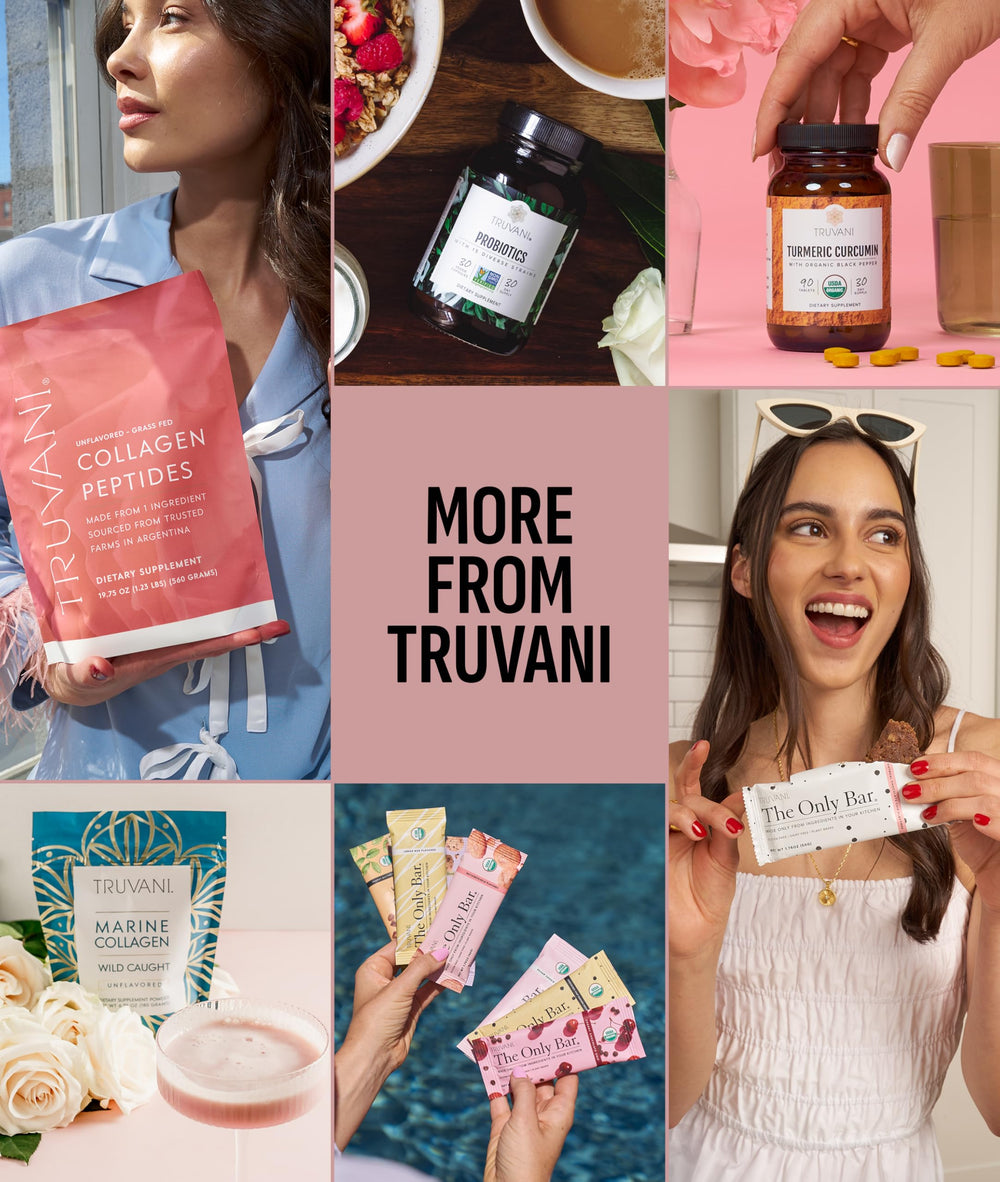 Truvani Vanilla Chai tub back label highlights gluten-free and keto-friendly notes.