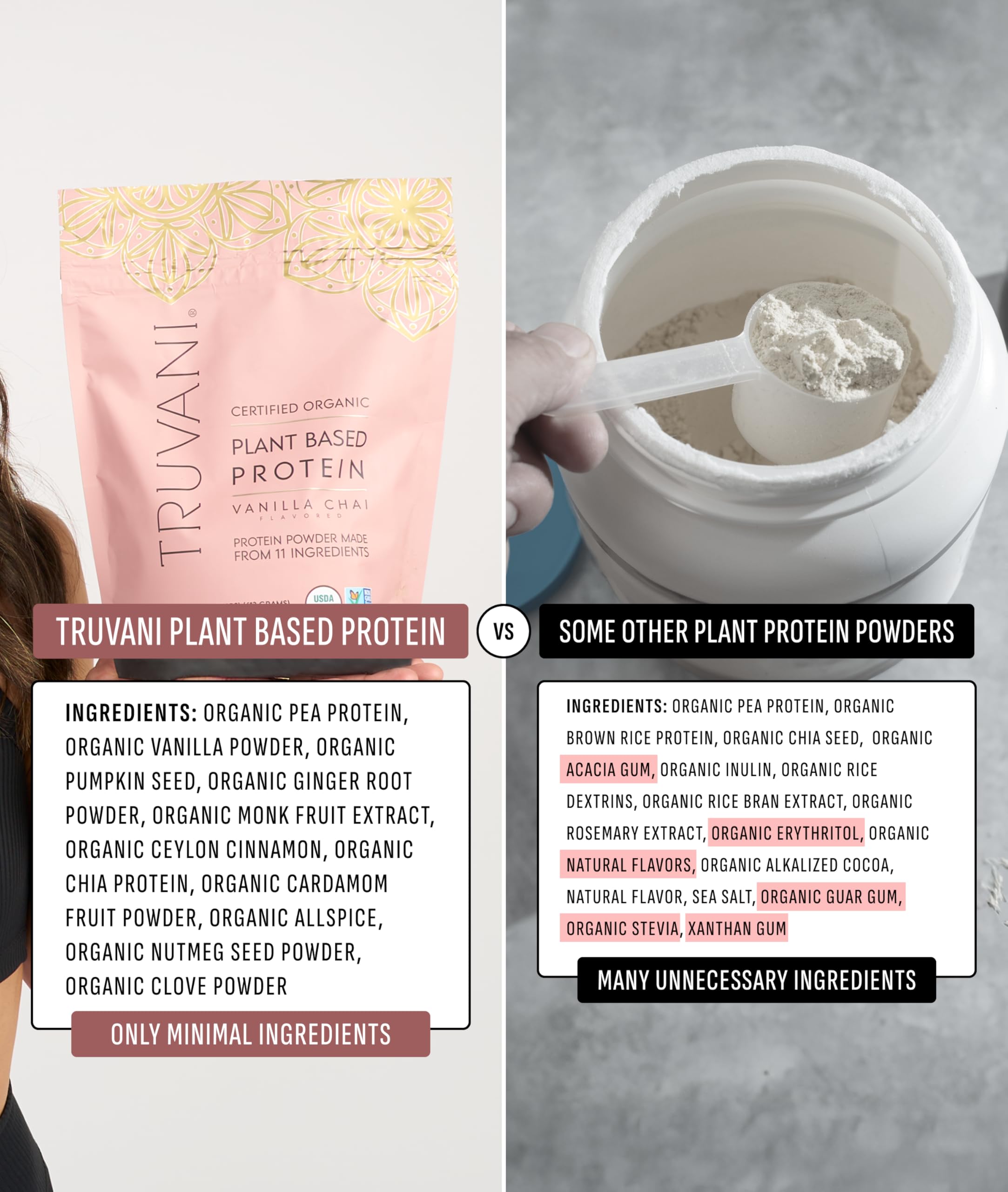 Truvani Vanilla Chai protein powder scoop illustrates a precise serving for nutrition.