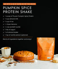 Truvani pumpkin spice ingredients panel highlights organic pea, pumpkin seed, and chia