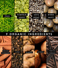 Truvani vegan pea protein pumpkin spice label detail emphasizes USDA Organic and non-GMO status
