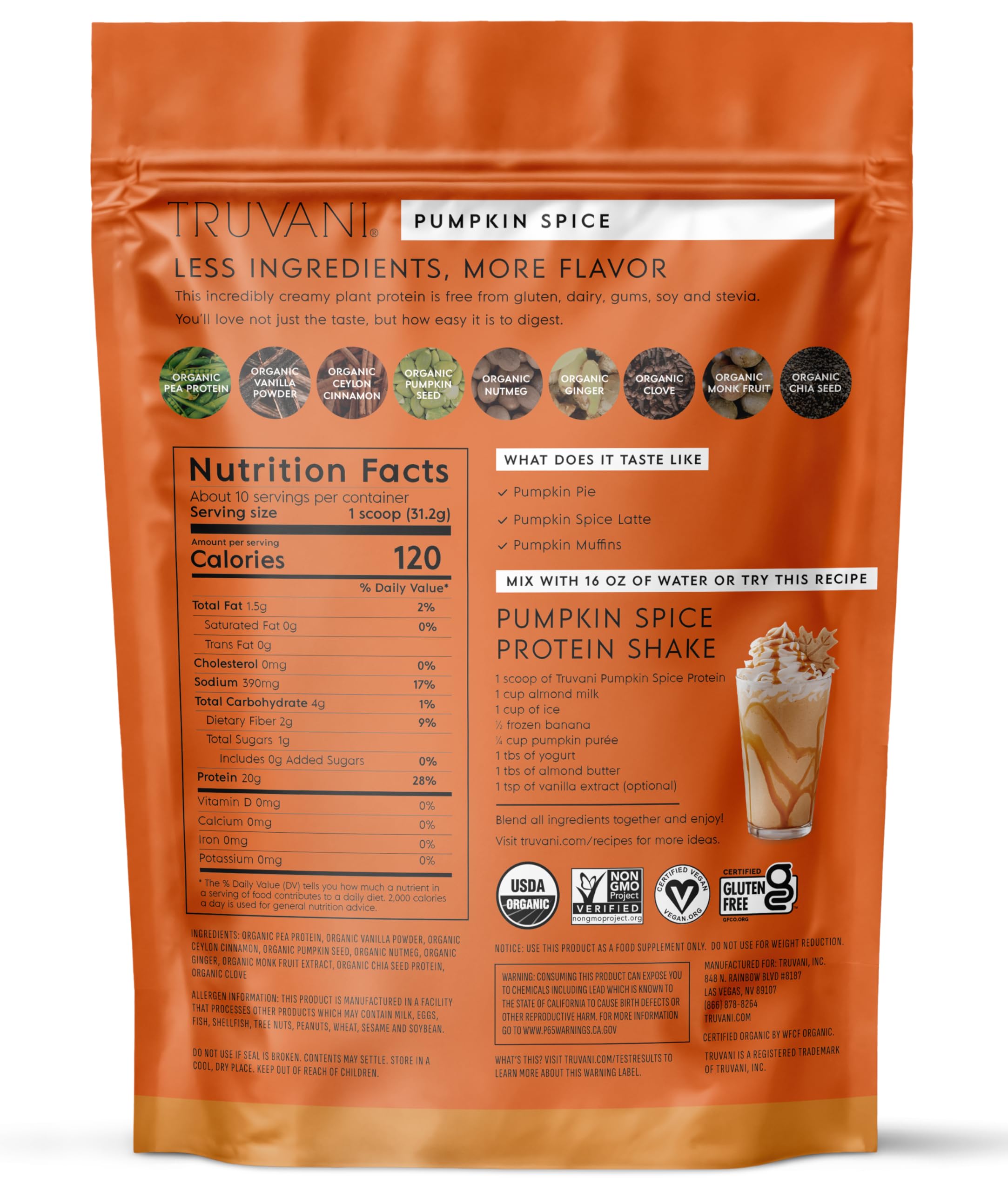 Truvani pumpkin spice powder ready for morning smoothies or post-workout shakes