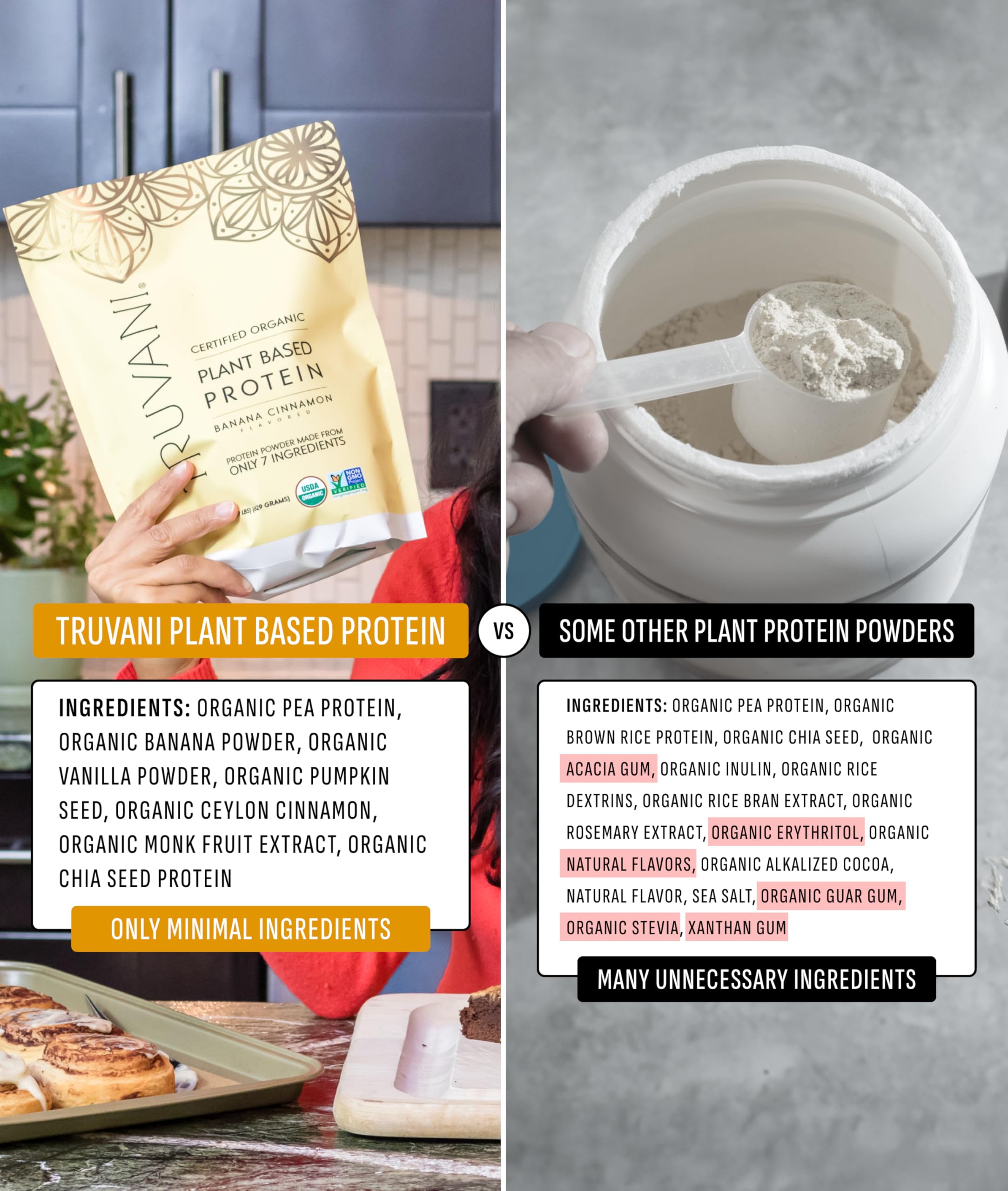 Truvani protein scoop image emphasizes portion control for daily goals