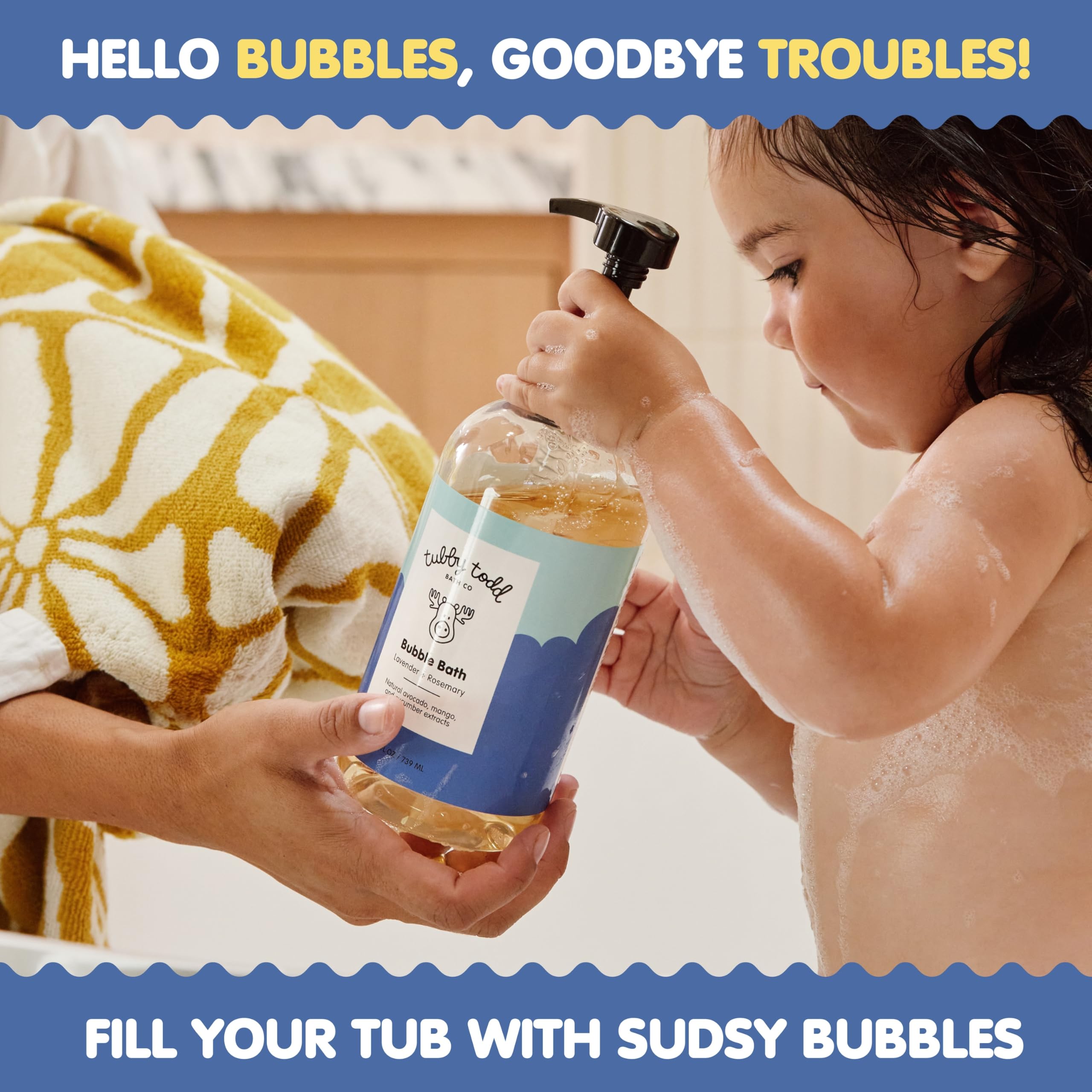 Tubby Todd bubble bath two-pack packaging highlights family value