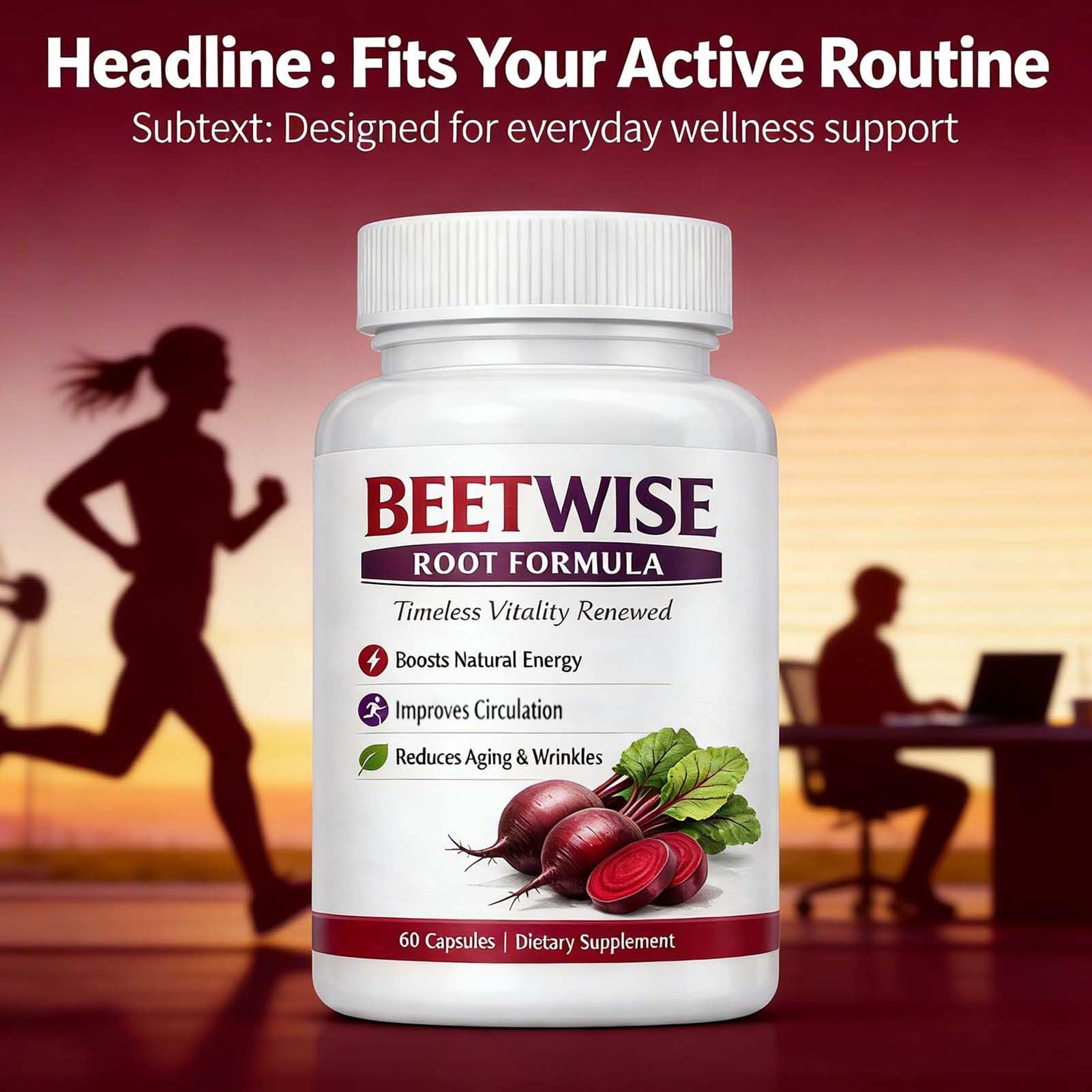Tufonra Beetwise Root Formula bottle side, simple daily capsule routine.
