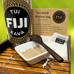 TUI KAVA noble kava label shows premium quality and origin.