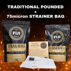 TUI KAVA powder close-up highlights rich earth aroma and potency.