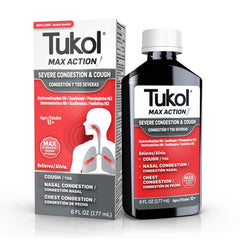 TUKOL MAX box back detailing multi-symptom relief for adults