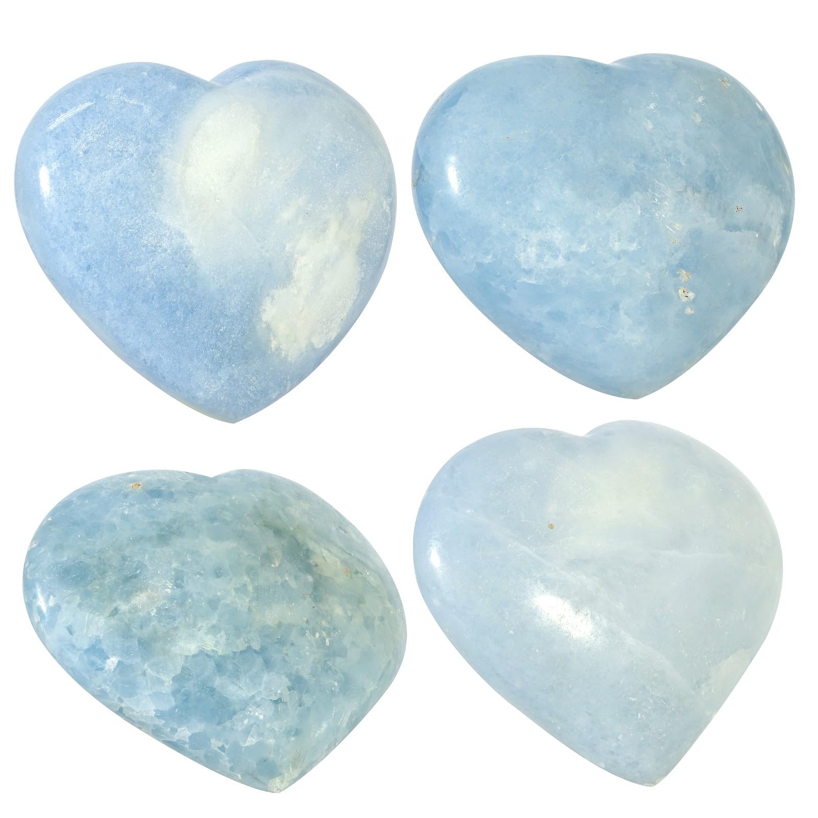 TUMBEELLUWA blue celestite heart puff on a bedroom display for decor and energy