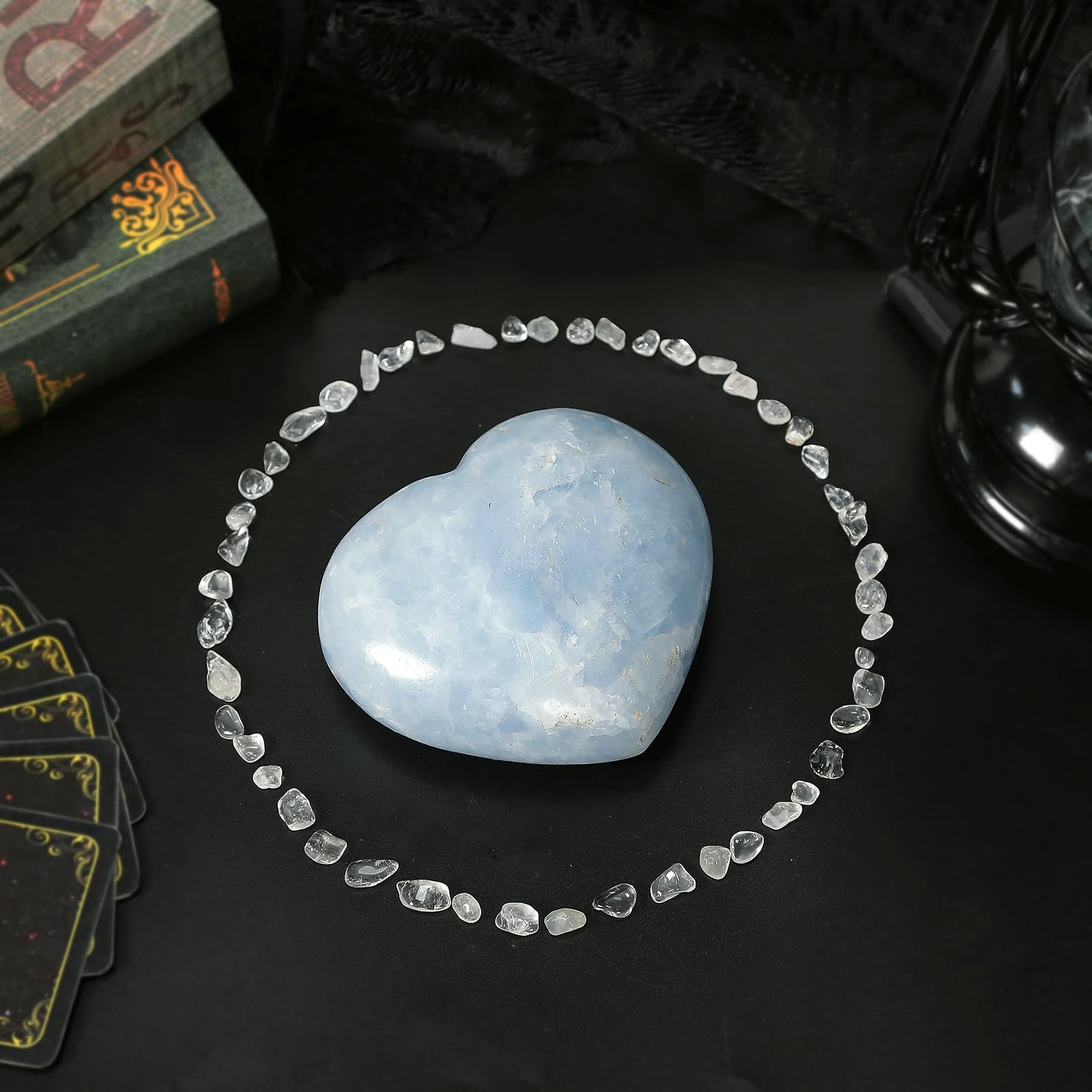TUMBEELLUWA blue celestite heart puff held in hand for calm focus and meditation