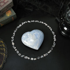 TUMBEELLUWA blue celestite heart puff stone close-up showing color and veining for serenity