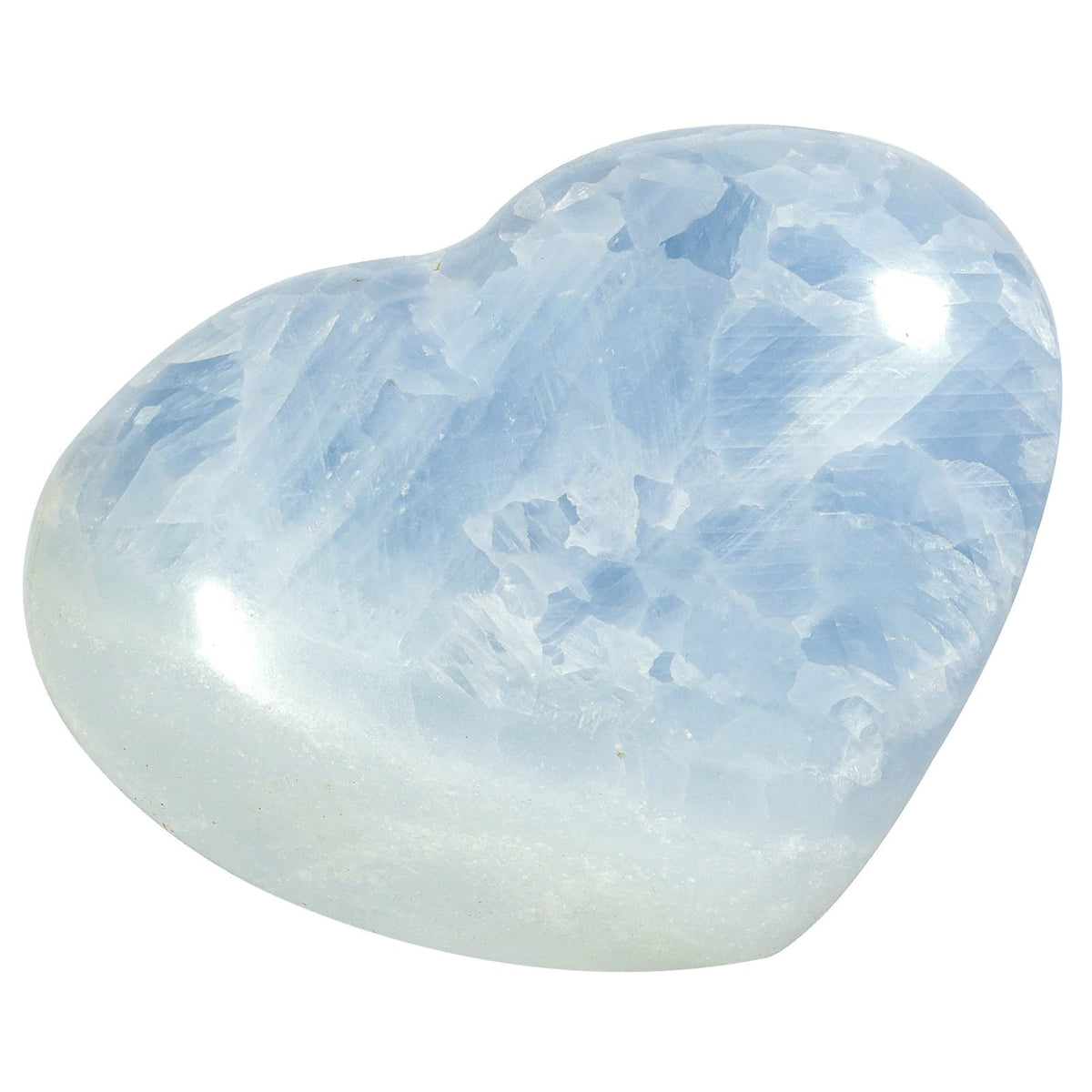 TUMBEELLUWA blue celestite heart puff stone front view promotes calm focus