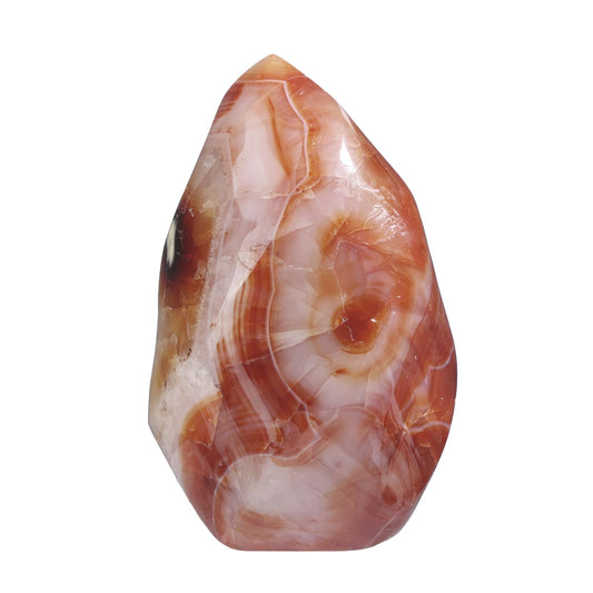 Tumbeelluwa Carnelian Flame Tower front view boosts desk energy with warm crystal tones