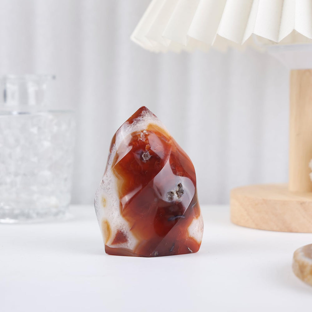 tumbeelluwa carnelian flame tower with natural facets enhances calm and motivation