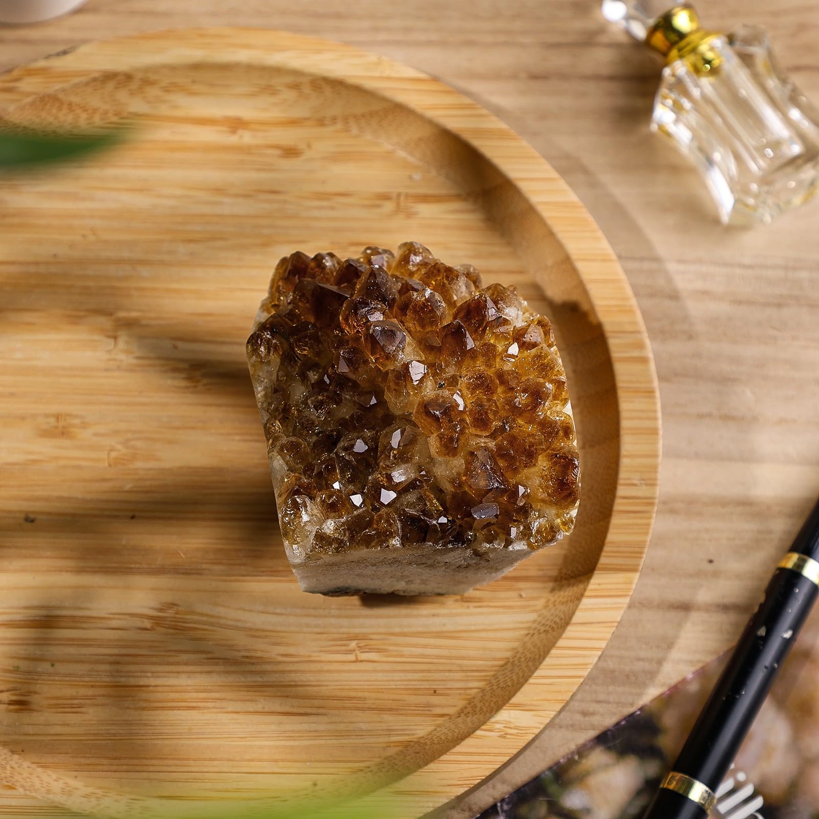 TUMBEELLUWA Citrine geode display ready to elevate desk or altar spaces.