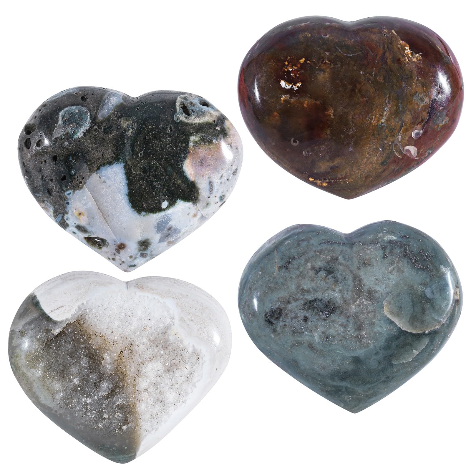 TUMBEELLUWA ocean jasper crystal heart decorates desks with soothing energy.