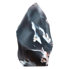 TUMBEELLUWA Orca Agate flame tower, full view, enhances desk decor with calming energy.
