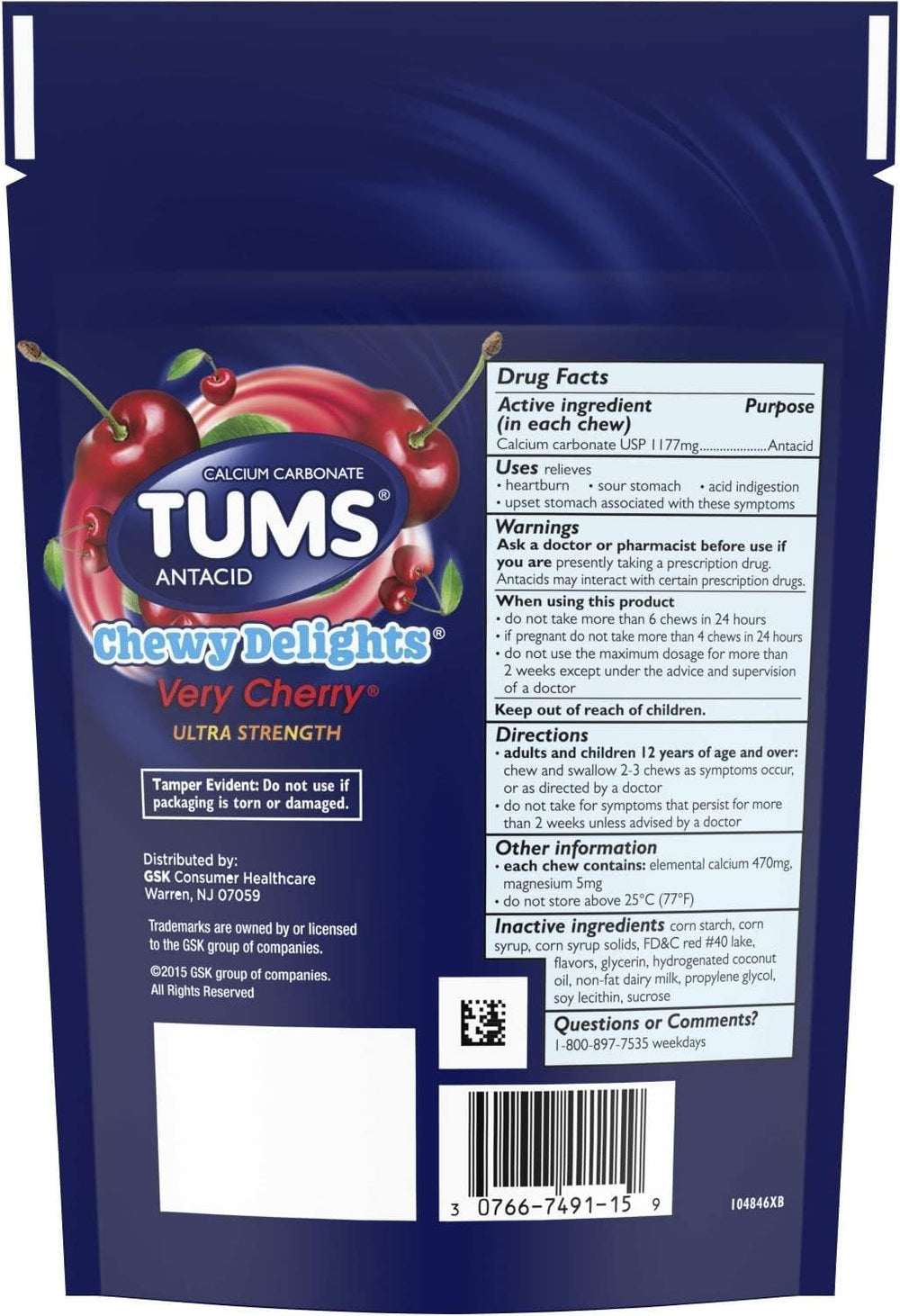 TUMS Chewy Delights Very Cherry freshness seal signals quality.