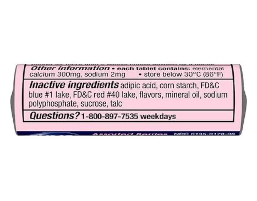 TUMS per-roll packaging visible, portable and easy to carry anywhere.