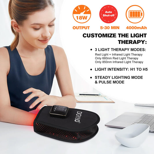 TUOB red light therapy glove back view showing double-sided pads for even treatment