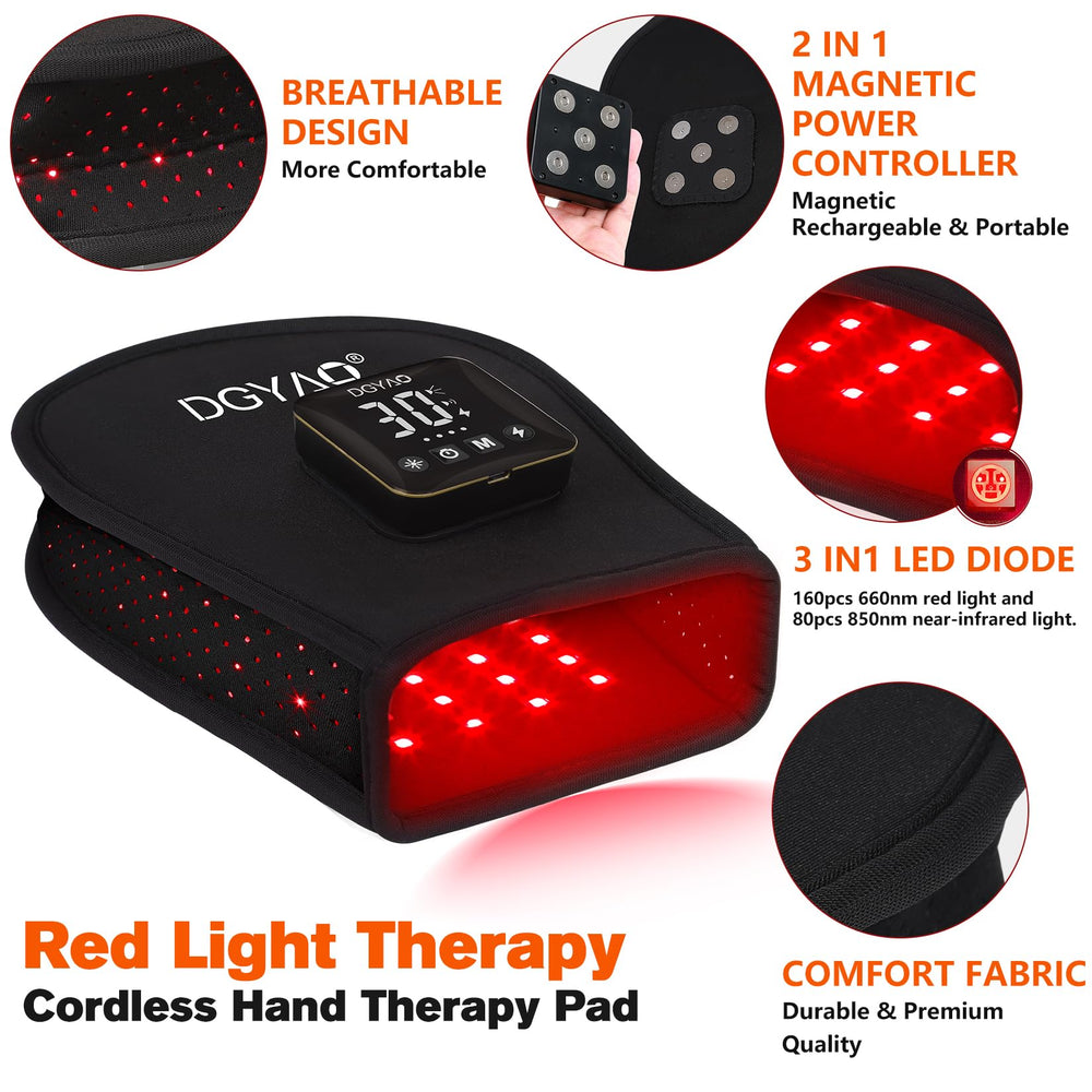 TUOB red light therapy glove worn on hand during a home session for care