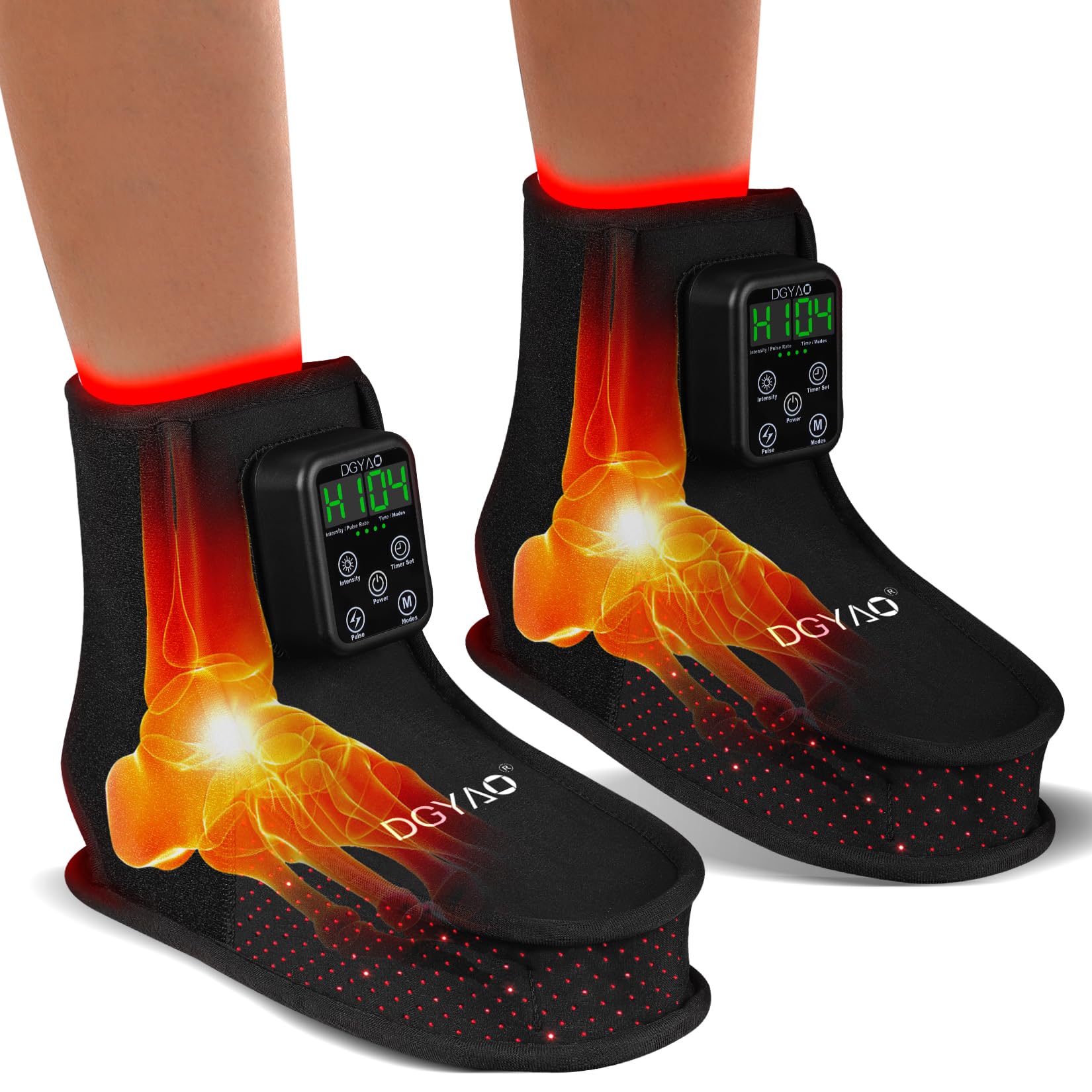 TUOYR foot red-light therapy front view shows compact wearable design for easy daily use and relief.