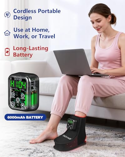 TUOYR foot red-light therapy side view highlights discreet wear while standing or walking.