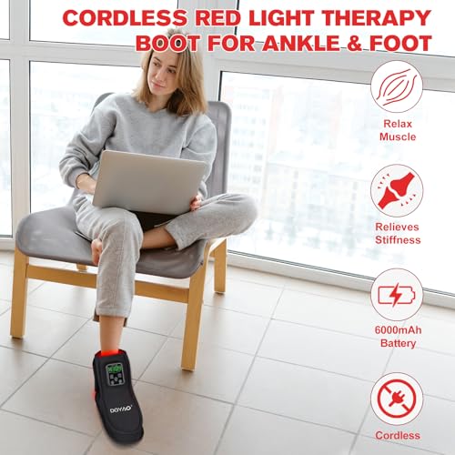 TUOYR foot therapy device in use delivering red and infrared light