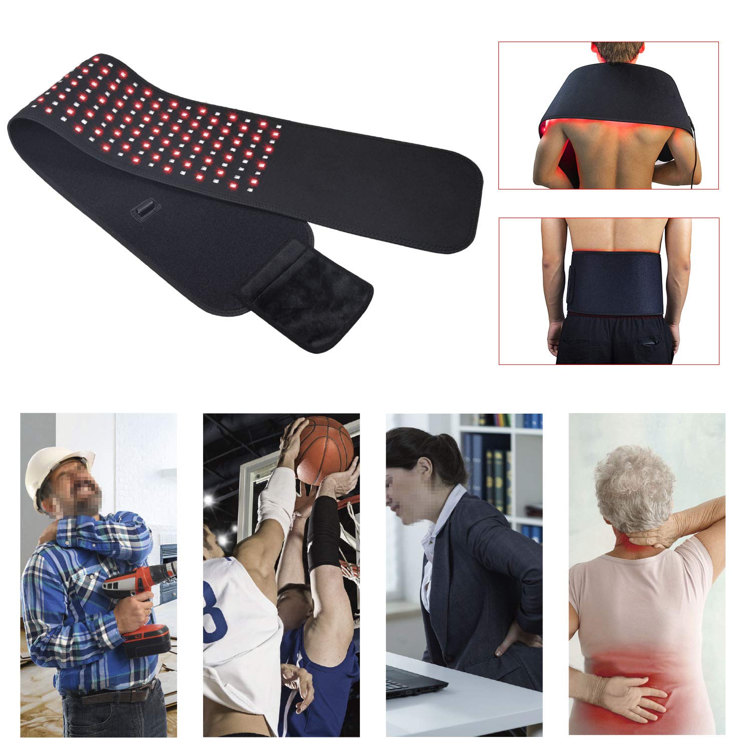 tuoyr red light wrap pad detail reveals flexible belt that hugs the torso
