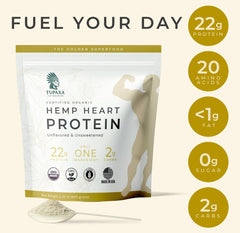 TUPAXA hemp protein powder bowl with smoothie for protein boost.