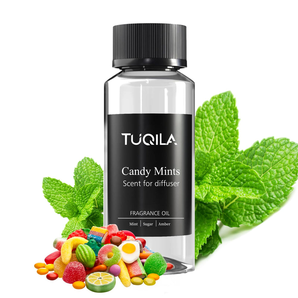 Tuqila Candy Mints diffuser oil bottle pour creates a fresh, inviting scent.