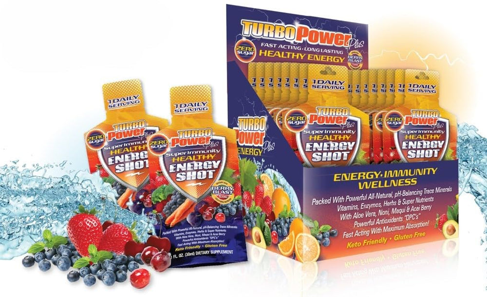 Turbo Power Plus bottle front showing tropical blend energy support