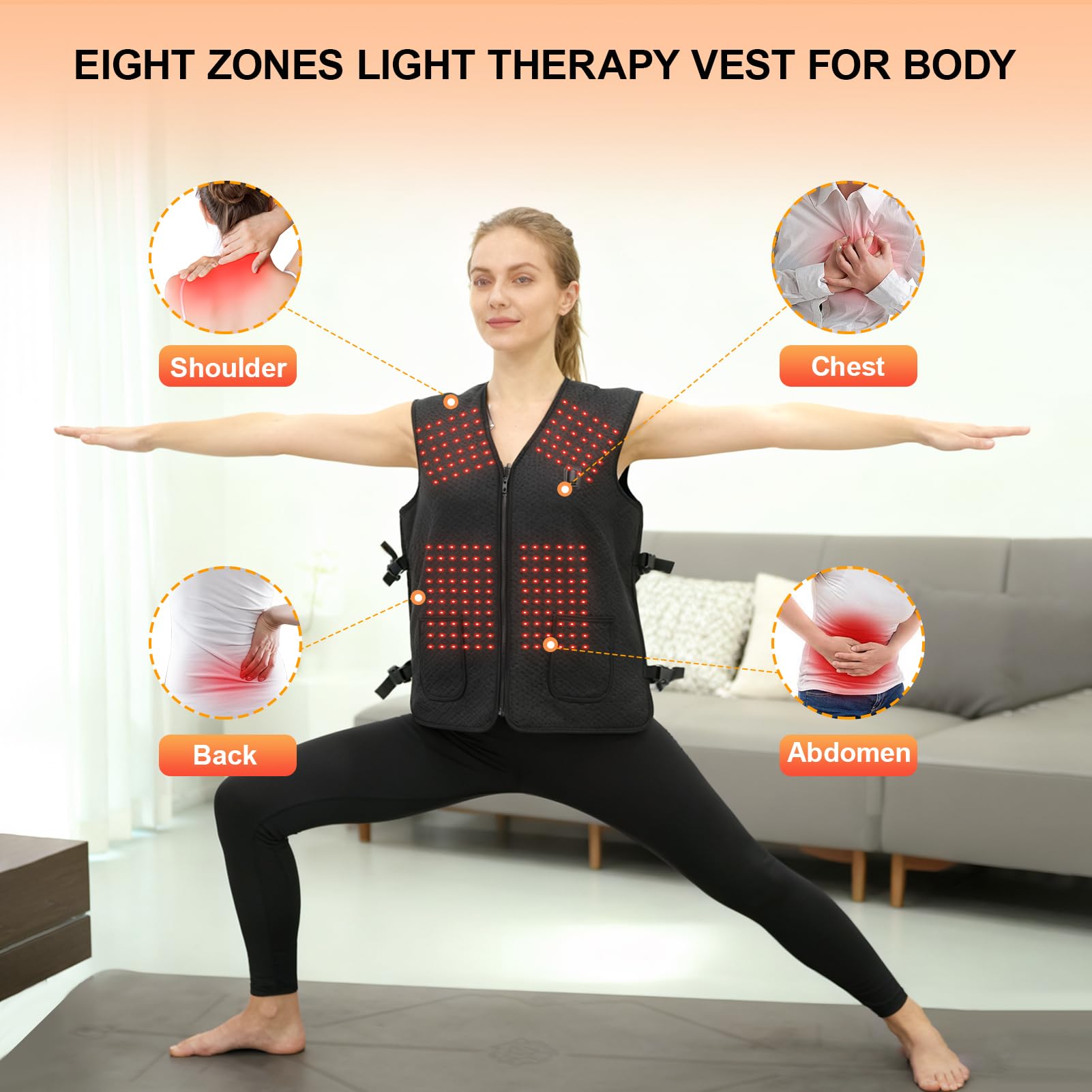 TURJGKSG red light vest full-coverage design covers back and core areas for recovery.