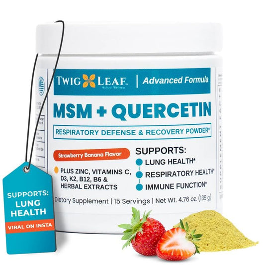 Twig & Leaf MSM Quercetin Powder bottle for daily immune support.